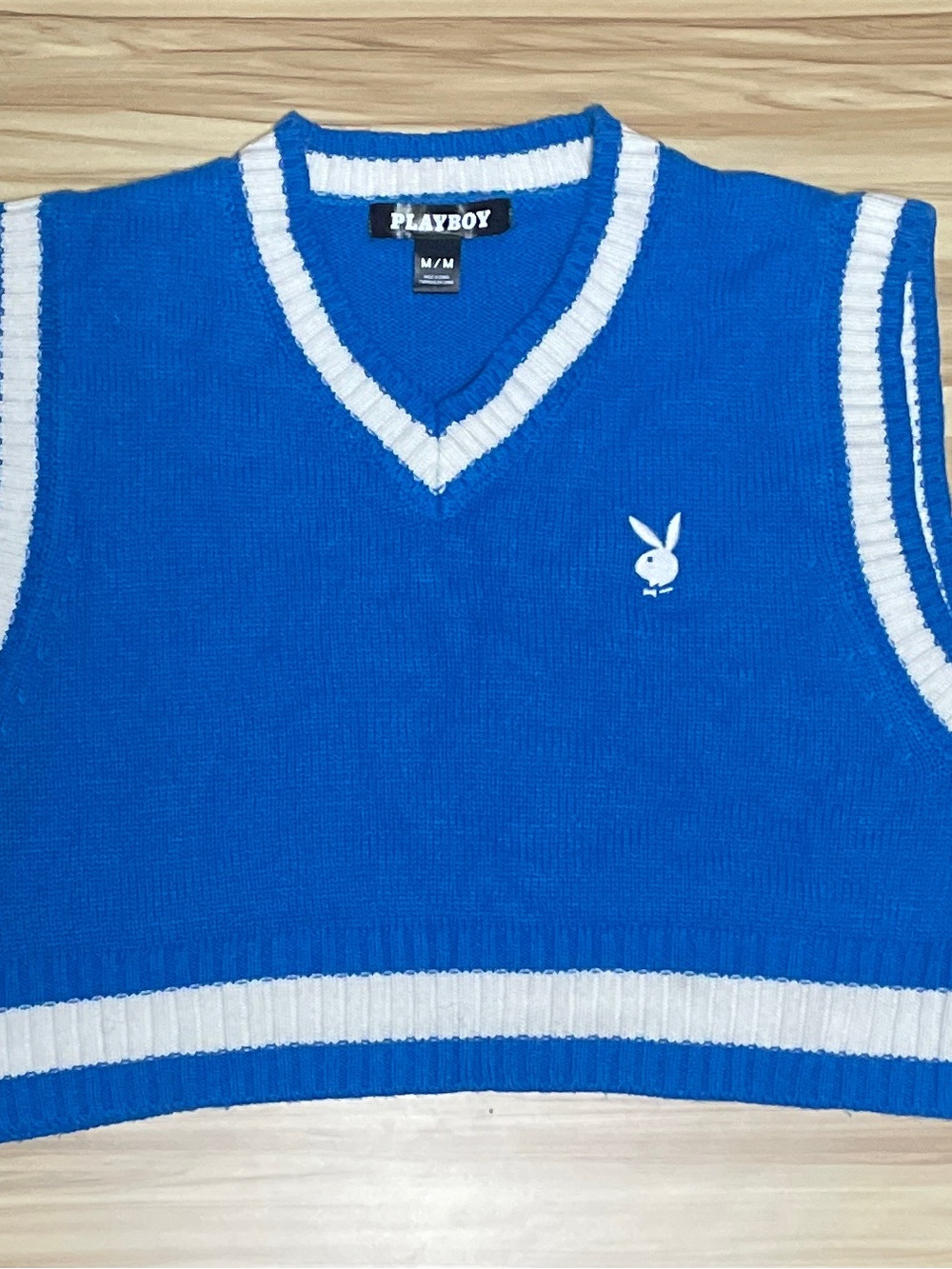 PLAYBOY Blue Knit Vest with White Trim